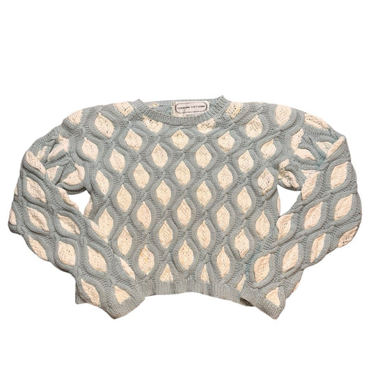 Vintage Adrienne Vittadini Sweater Chunky Knit Blue Cream Wool Blend Pullover M Women's