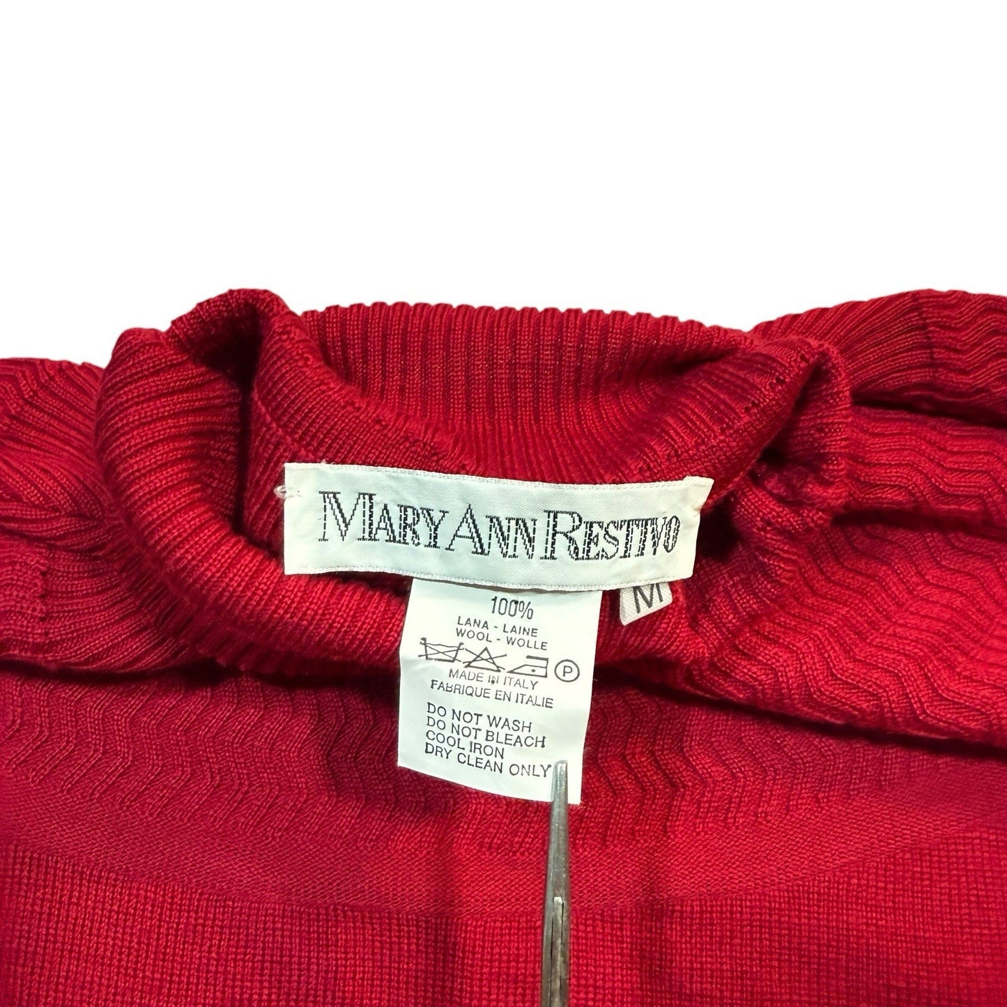 Rare VTG 100% Lana Wool Mary Ann Restivo M Red Tutle Neck Sweater Made In Italy Women's