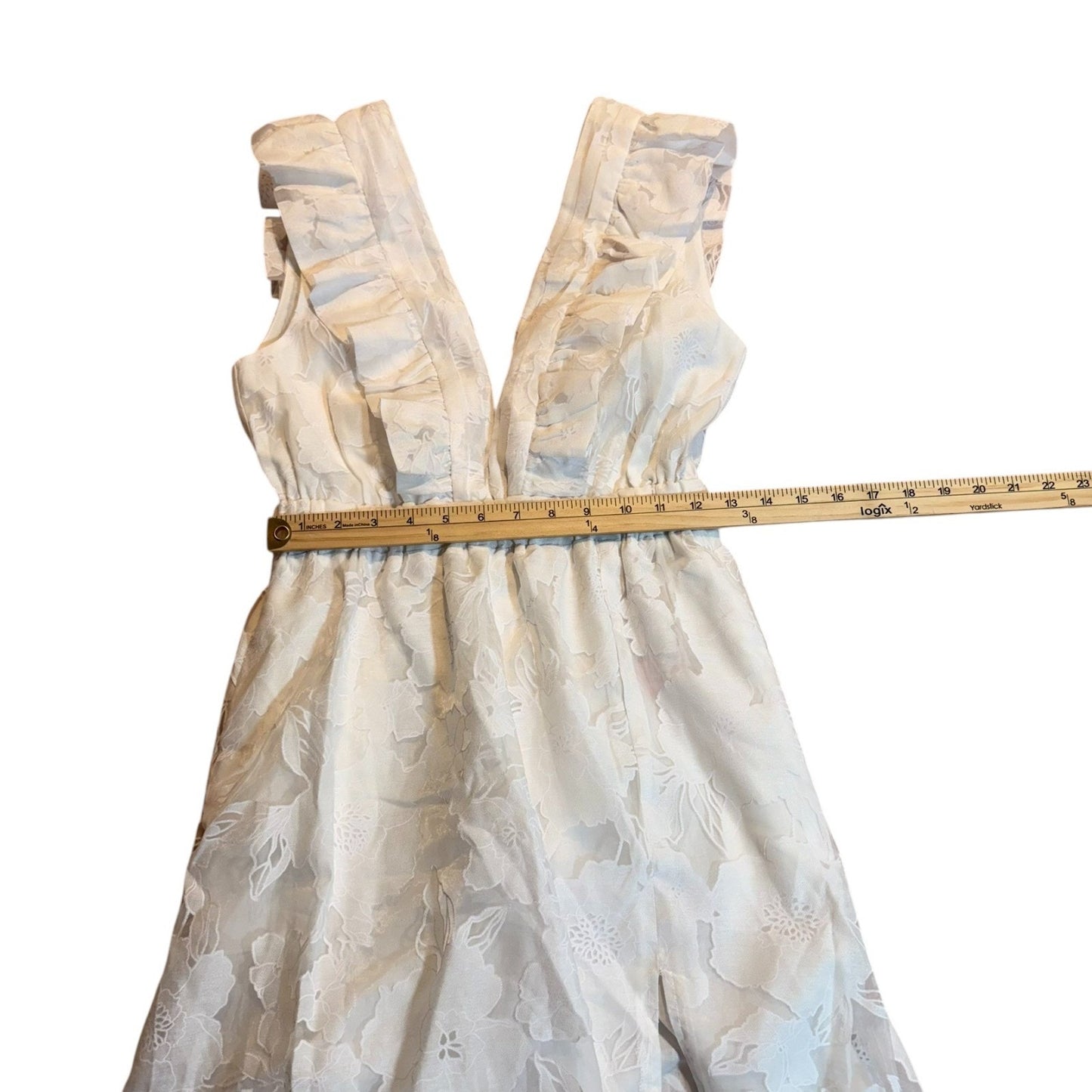 NEW Hello Molly Women's Size Small Sleeveless Ruffle Floral Lace V-Neck Gown Dress