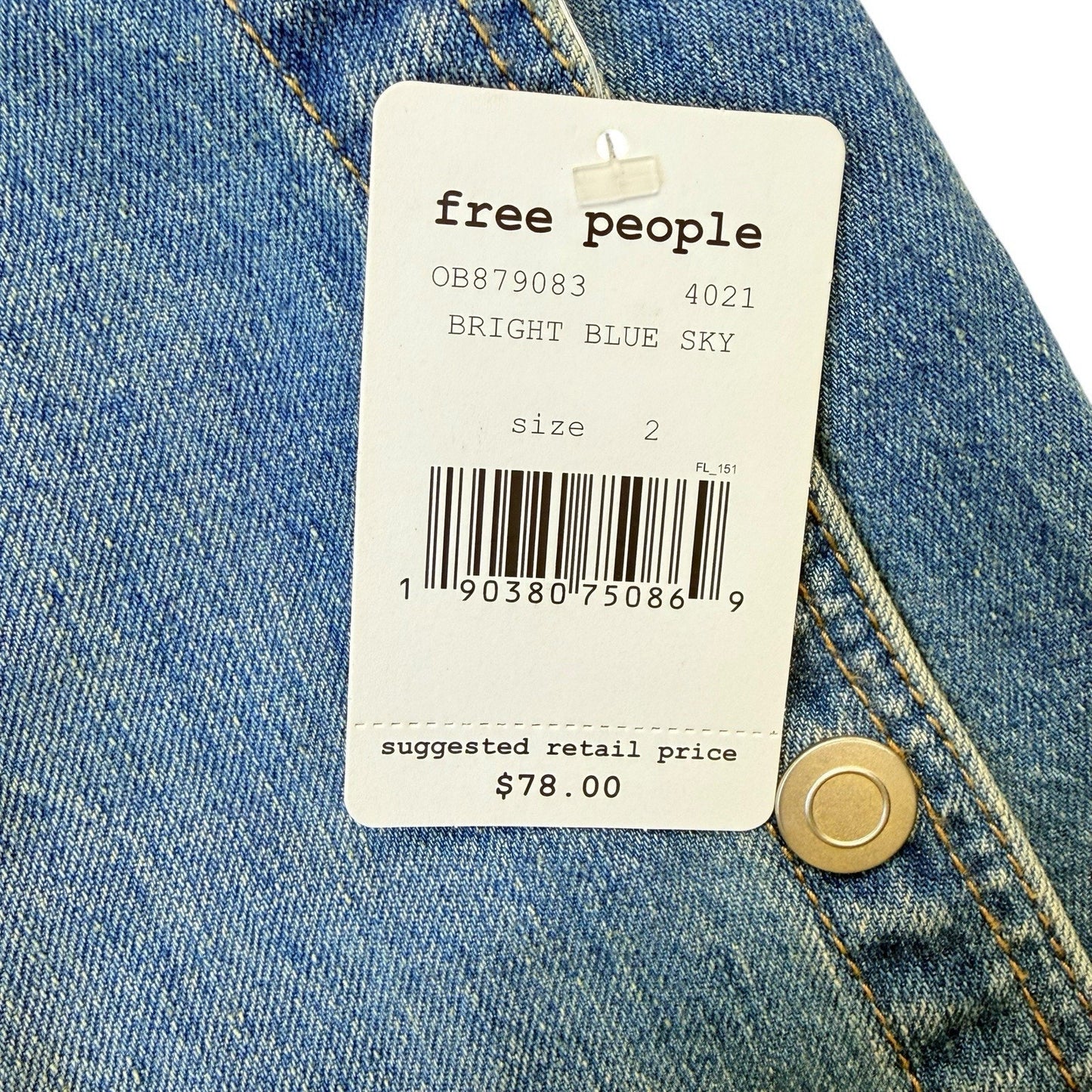Free People Denim Overall Dress Blue Button Side Pinafore Size 2 NWT Women's