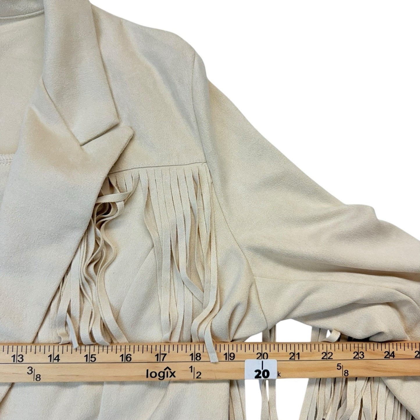 TCEC Fringe Jacket Large Cream Western Boho Moto Blazer Women's