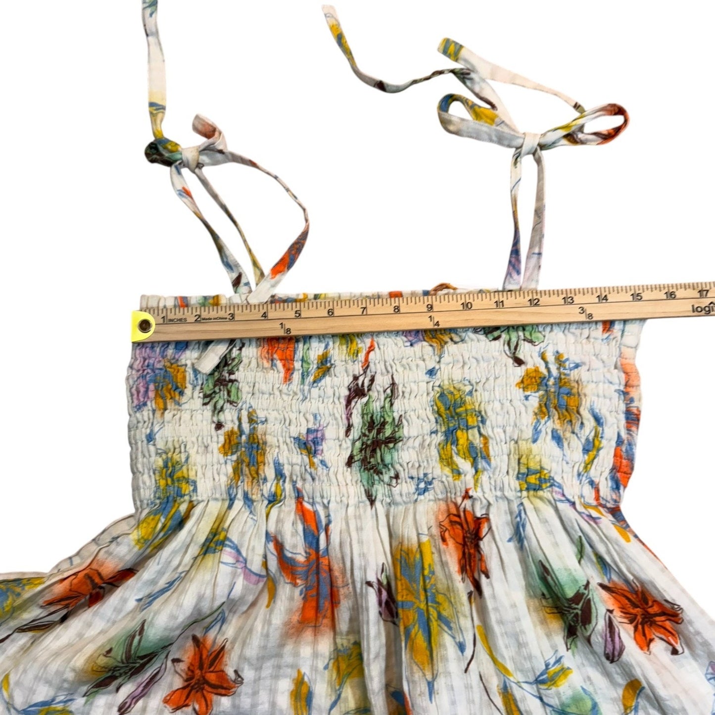 Tanya Taylor Lei Top Women's Small Floral Smocked Tie Strap Cotton NWT $195 Blouse