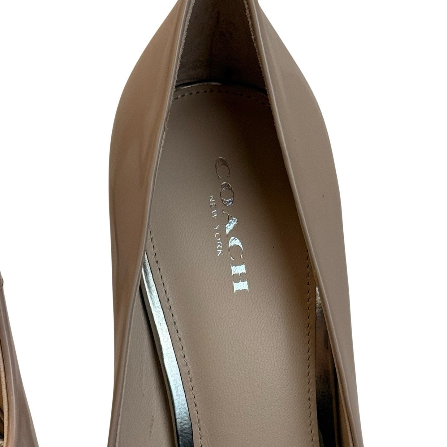 Women's Coach Hallie Patent Pump 8.5B Grey Birch Bow Heels NIB Luxury Shoes