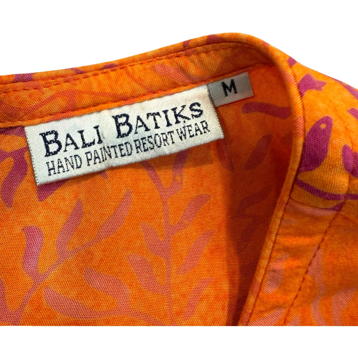 Y2K Bali Batiks Orange Batik Sleeveless Shift Dress Rayon Size M Women's
