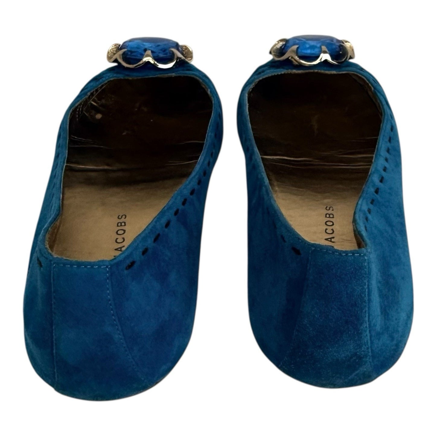 MARC JACOBS Suede Turquoise Jeweled Flats Women’s US 6B Boxed Large Blue Gem Toe Shoes