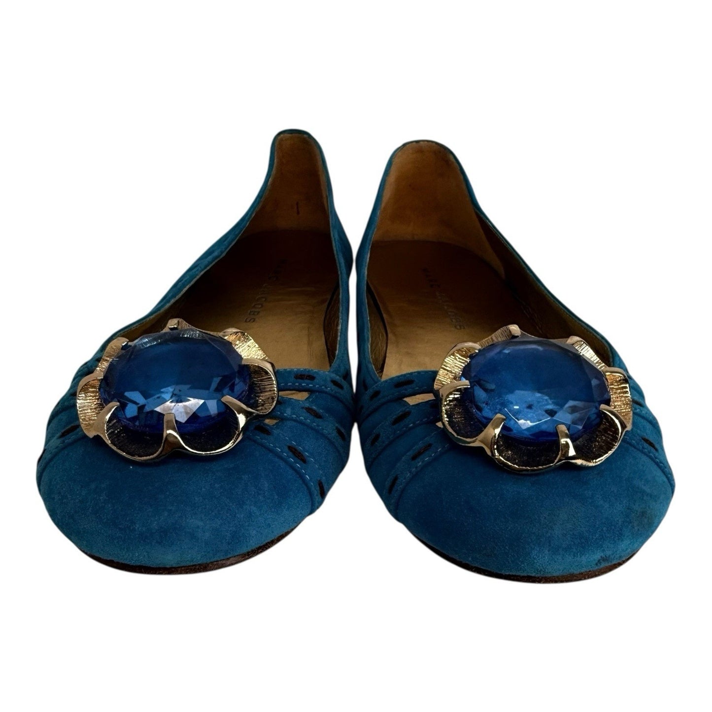 MARC JACOBS Suede Turquoise Jeweled Flats Women’s US 6B Boxed Large Blue Gem Toe Shoes