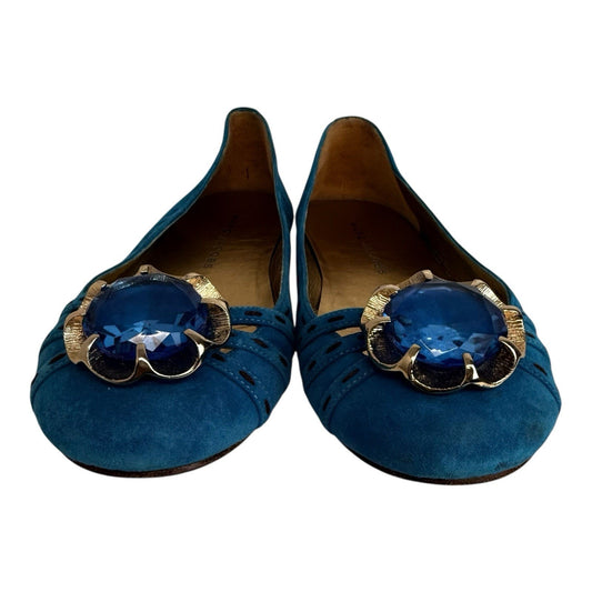 MARC JACOBS Suede Turquoise Jeweled Flats Women’s US 6B Boxed Large Blue Gem Toe Shoes