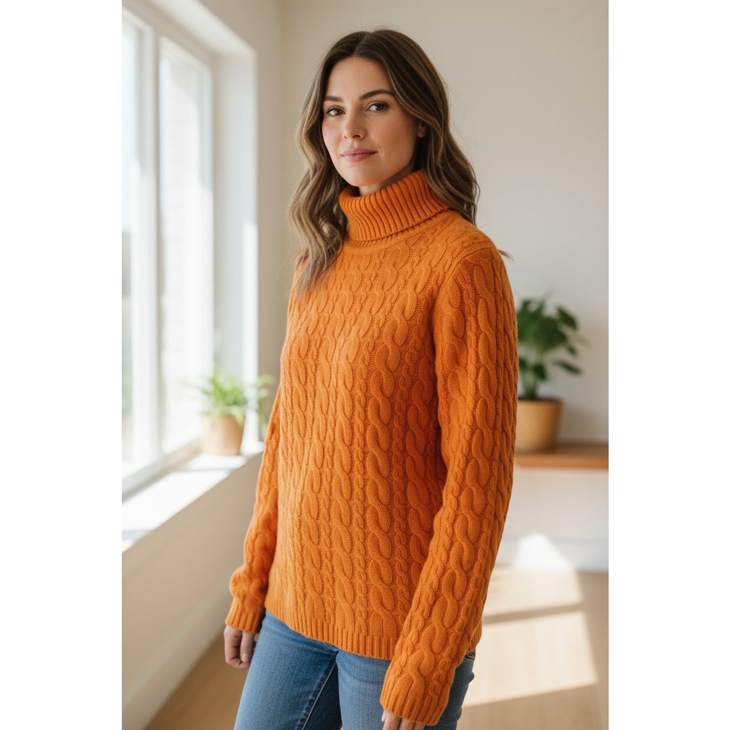 VTG Don Caster Sports Women’s 100% Cashmere Cable Knit Turtleneck Sz S Orange Sweater