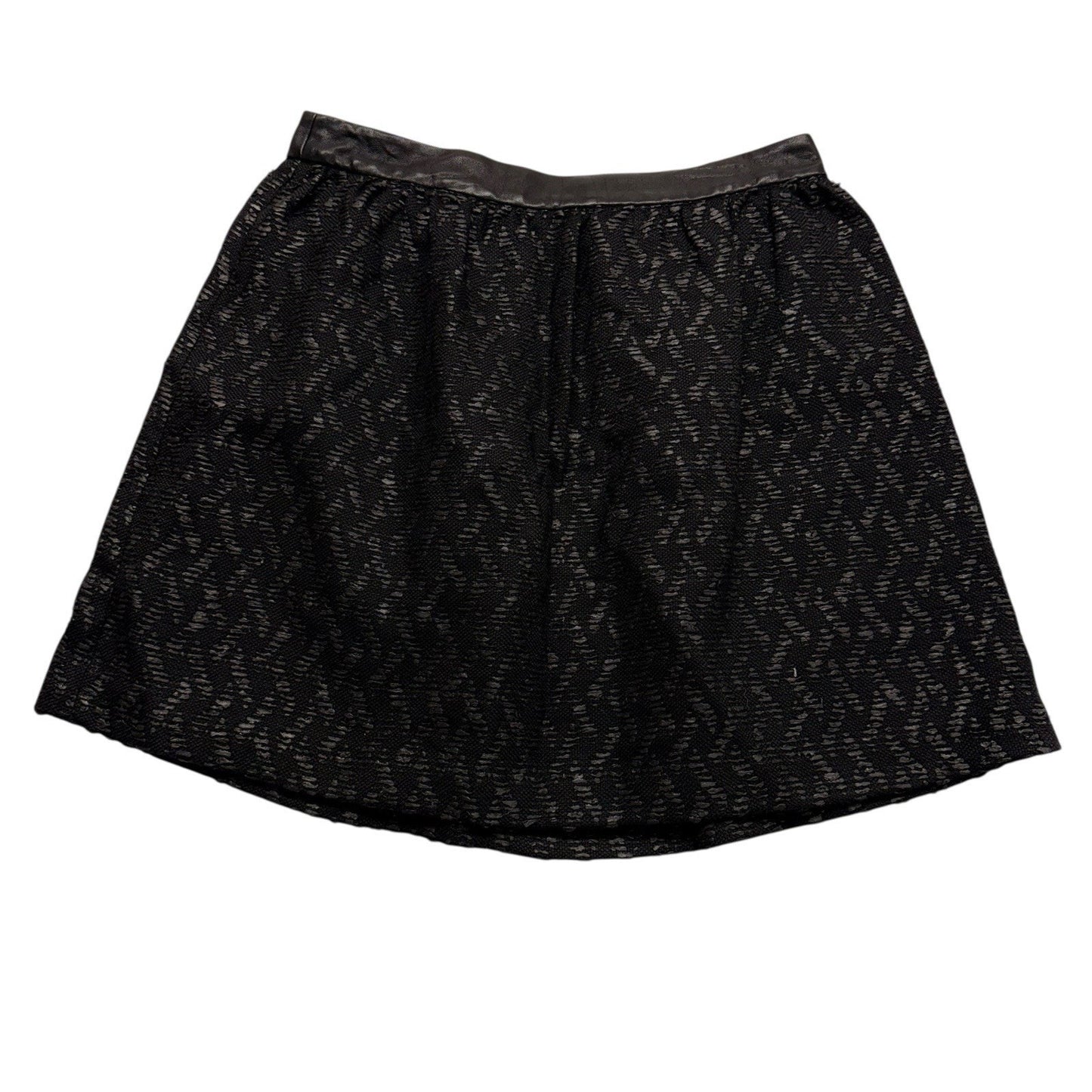 Alice + Olivia Black Woven Mini Skirt Leather Trim Women's Size 4