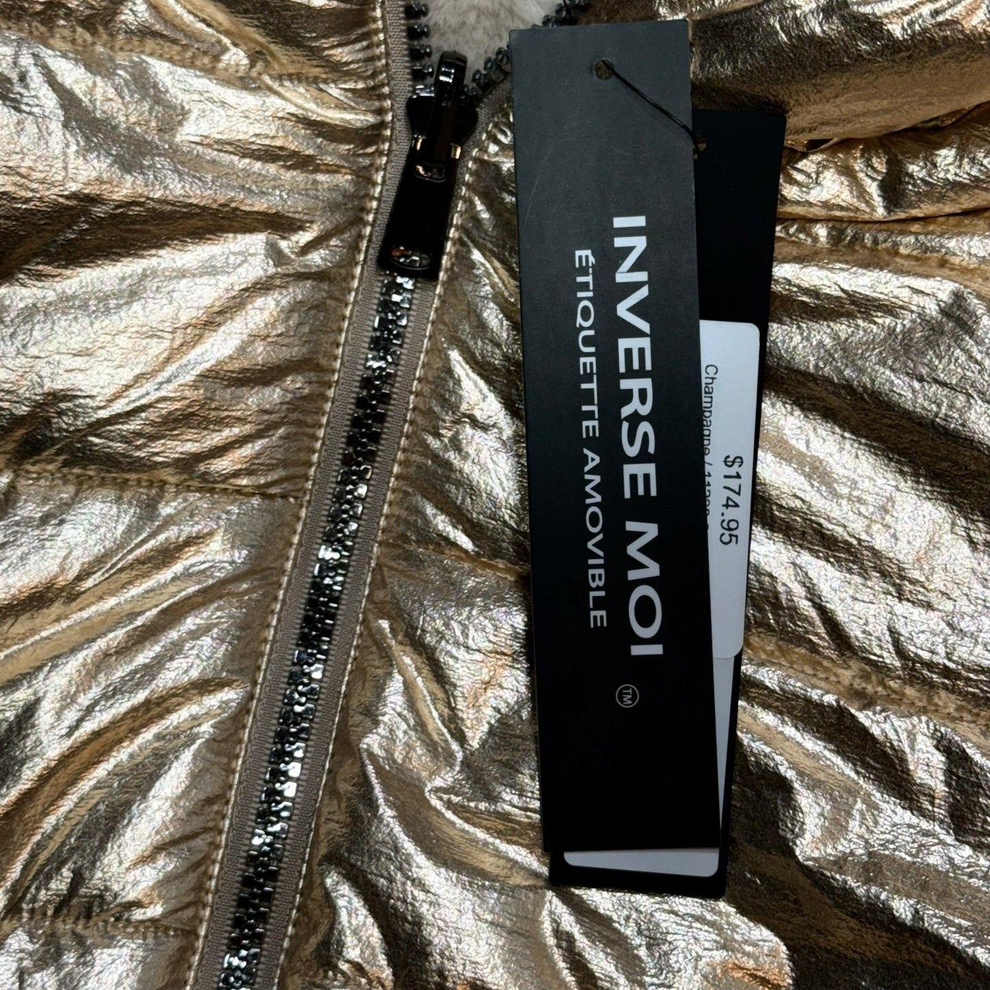 Tribal Reversible Puffer Jacket XL Champagne Metallic Faux Fur Lined Hooded NWT Women's