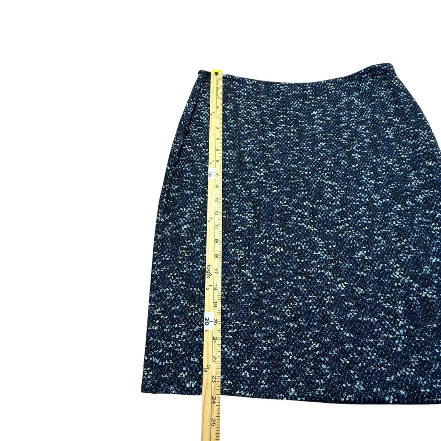 St. John Collection Knit Skirt Blue Black Tweed Size 14 Made in USA Luxury Desig Women's
