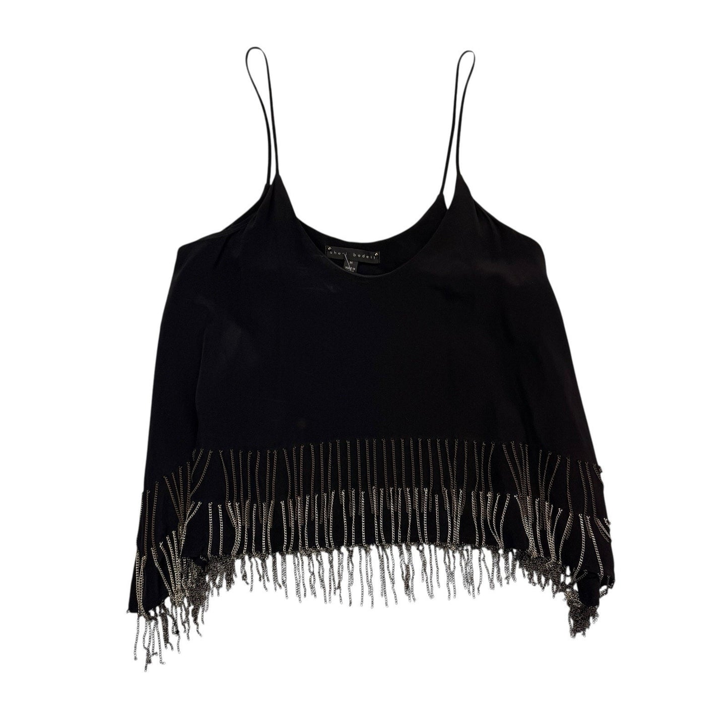 Sherl Bodell 100% Silk Chain Fringe Camisole Black M Women's Blouse