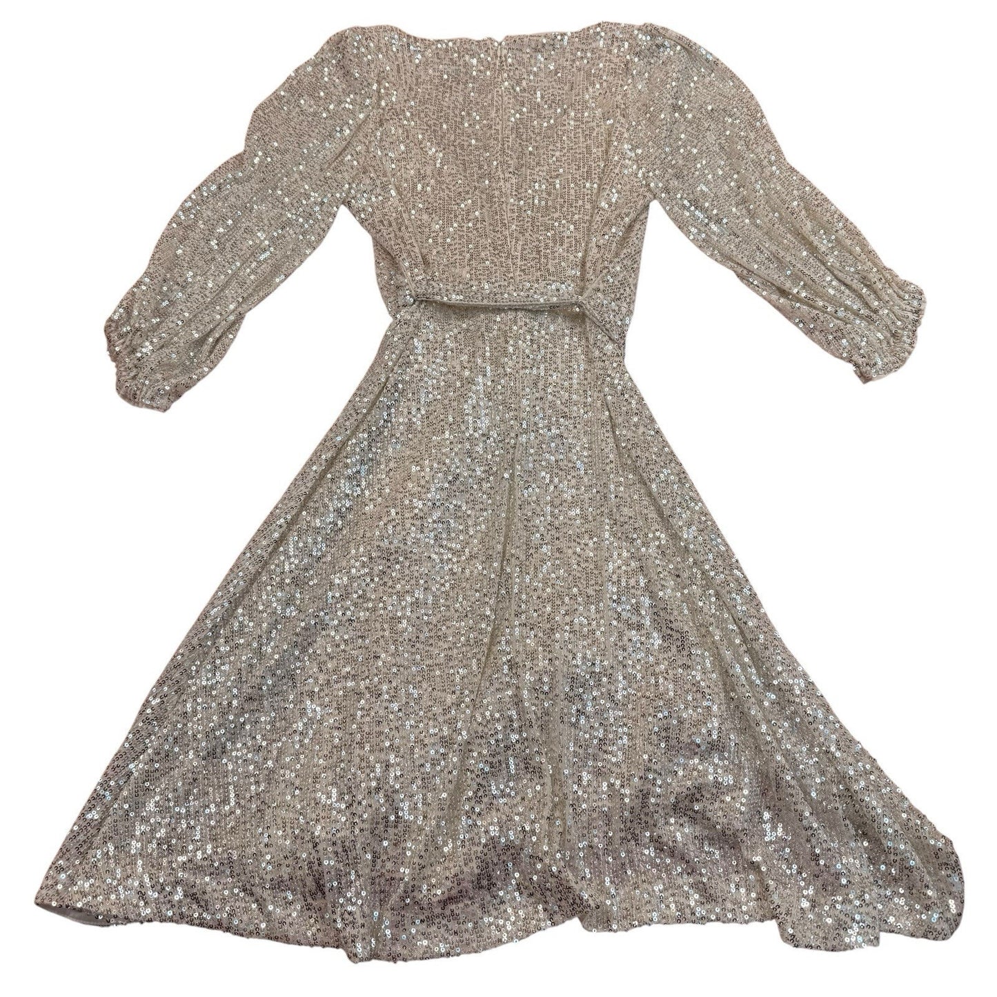 DKNY Gold Sequin Wrap Dress 3/4 Sleeve Midi Size 4 Women's