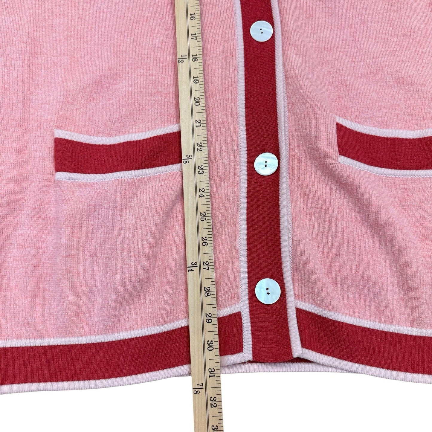 TuckerNuck Cardigan Women's S Pink Red Trim Button Preppy Sweater