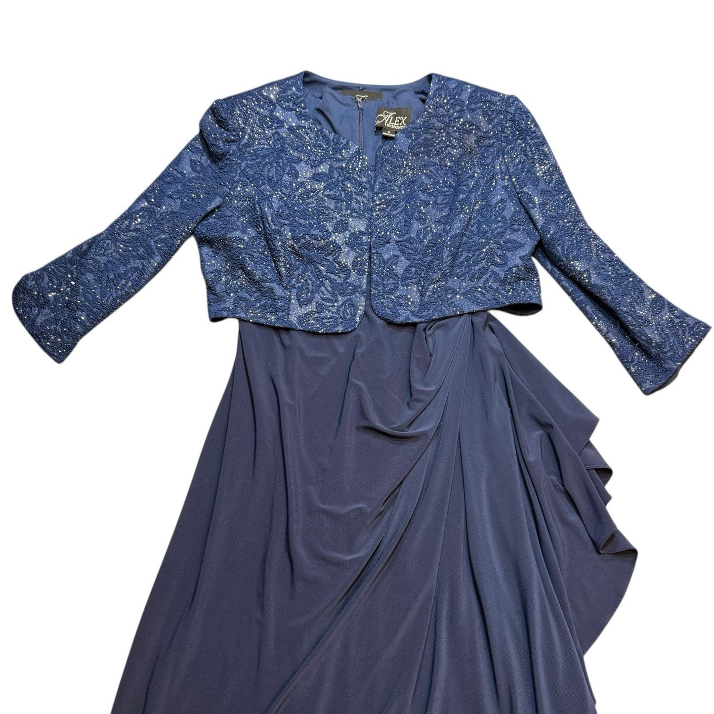 Alex Evenings Women’s Navy Blue Formal Dress w/ Jacket Size 12 Lace Overlay Gown