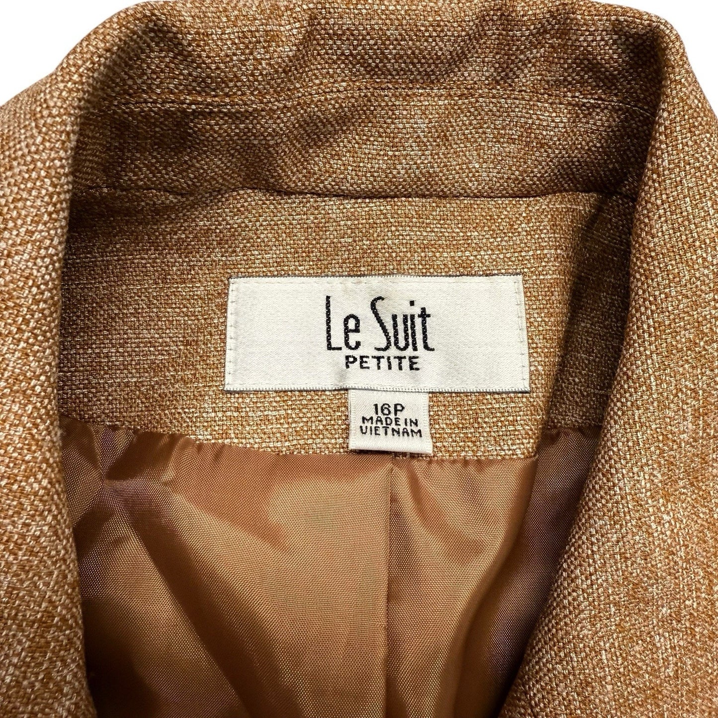 Le Suit Women's 16P Petite Tan 2 Piece Skirt Suit Blazer A Line Career
