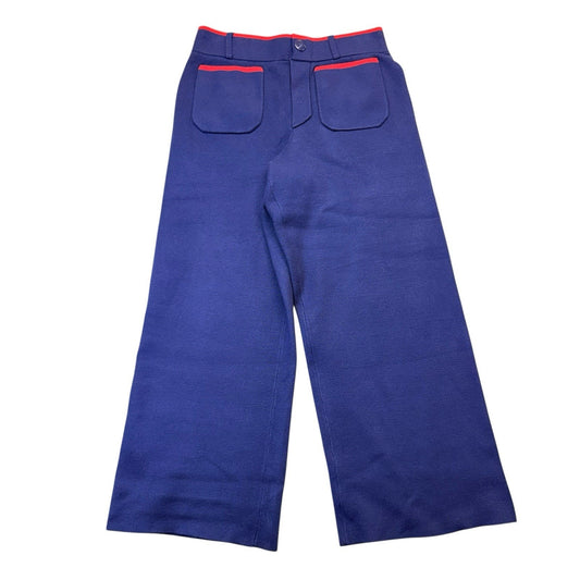 Maeve Anthropologie Blue Wide Leg Crop Pants Contrast Trim S NWT Women's