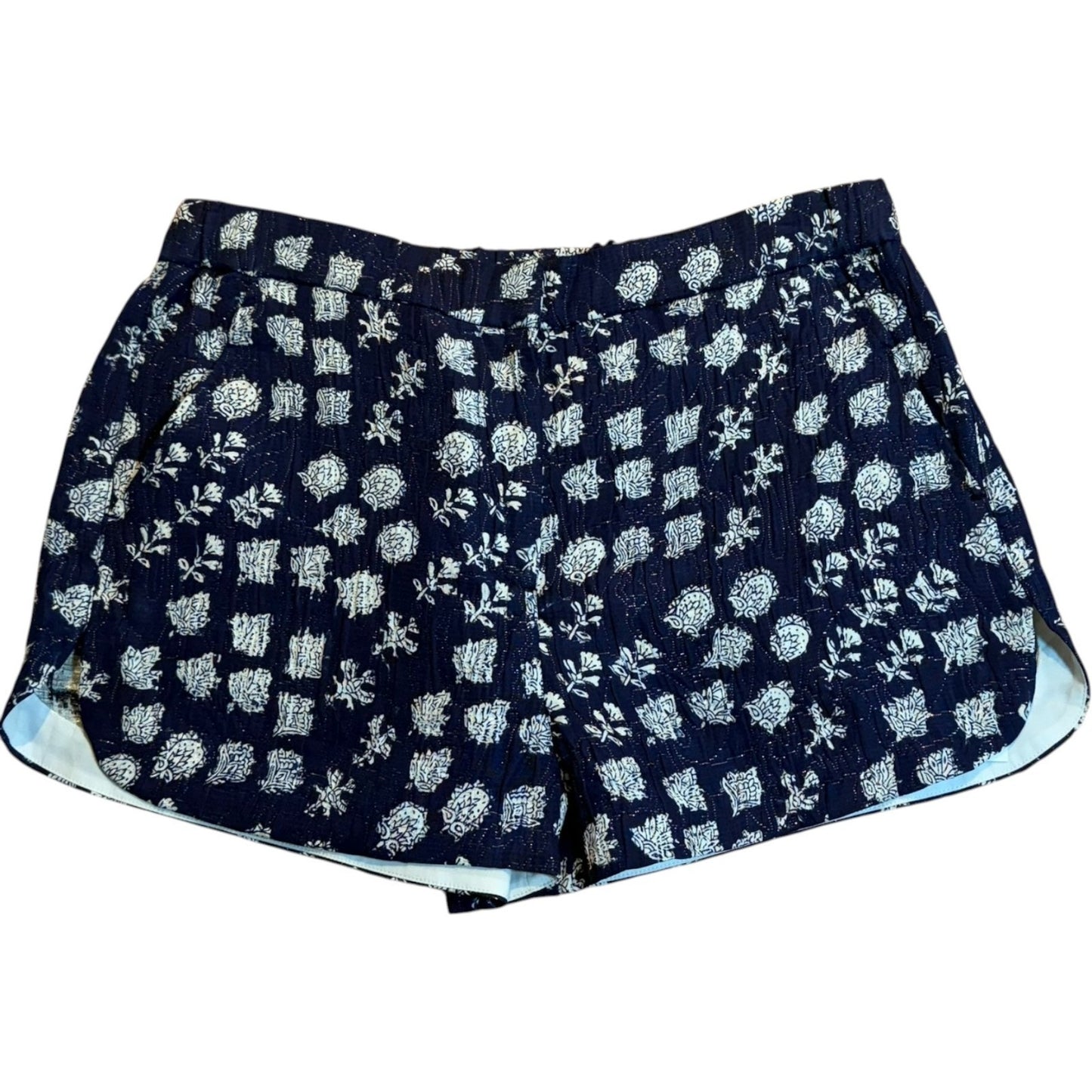 NEW A.L.C Women's Size 12 Blue Casual Comfort Floral Printed Shorts Elastic Waist