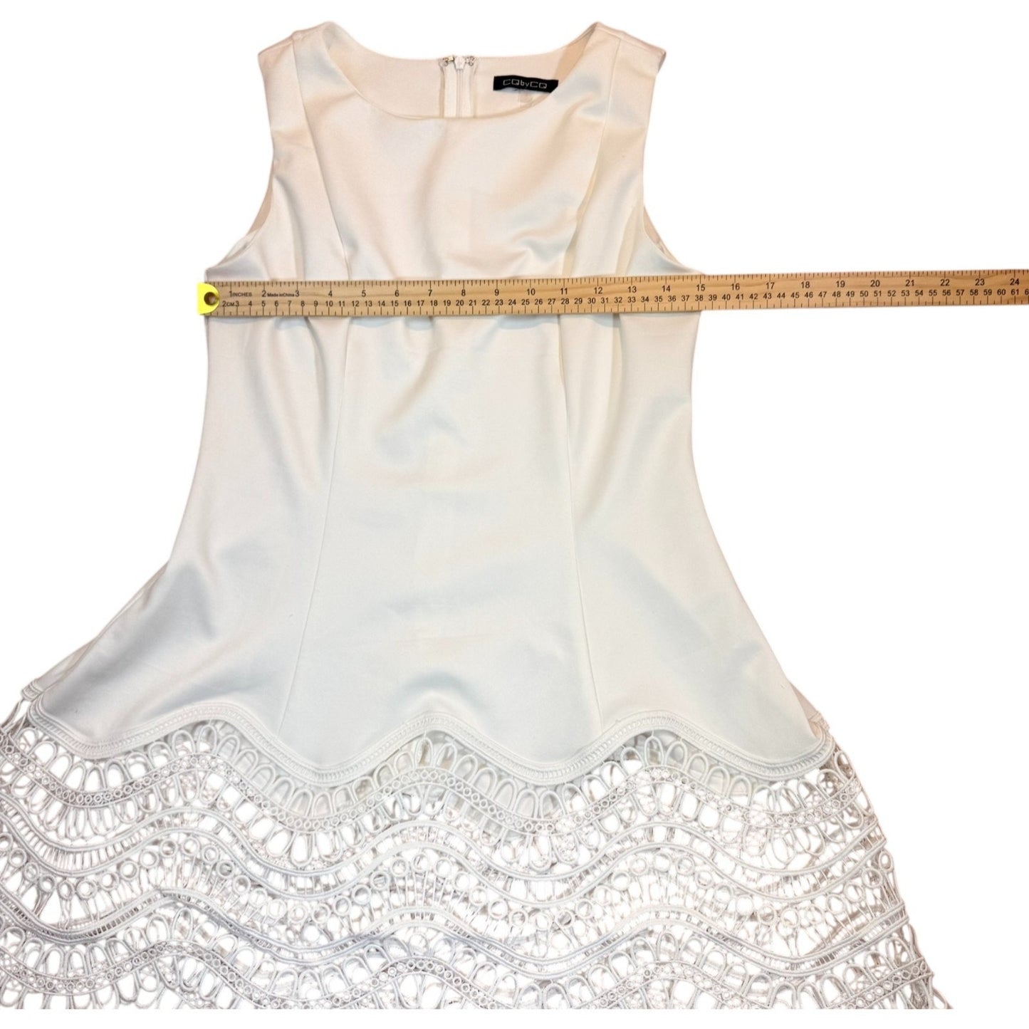 CQ by CQ Women's Size Small White Sleeveless Lace-Trimmed Fit & Flare Tunic Dress