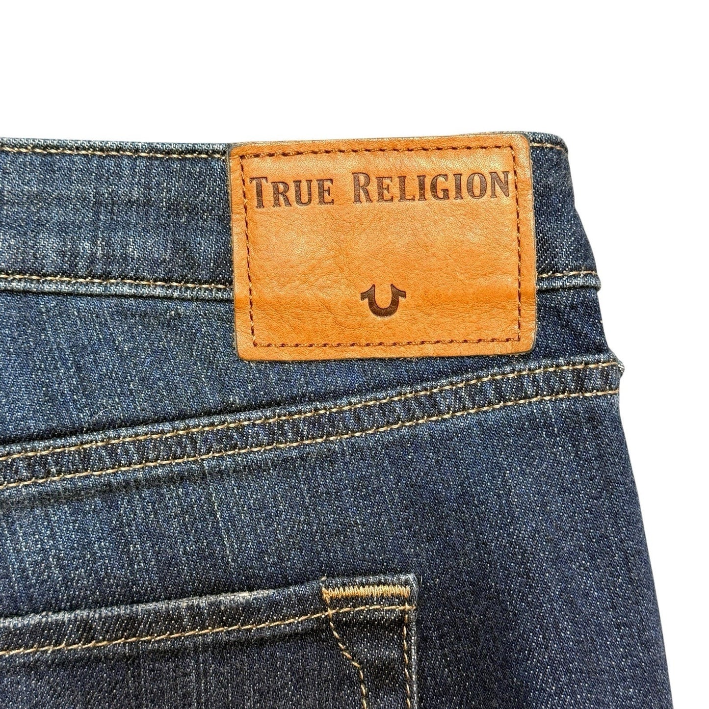 True Religion Billie Mid-Rise Chained Straight Jeans Sz 32 Blue Distressed NWT Women's