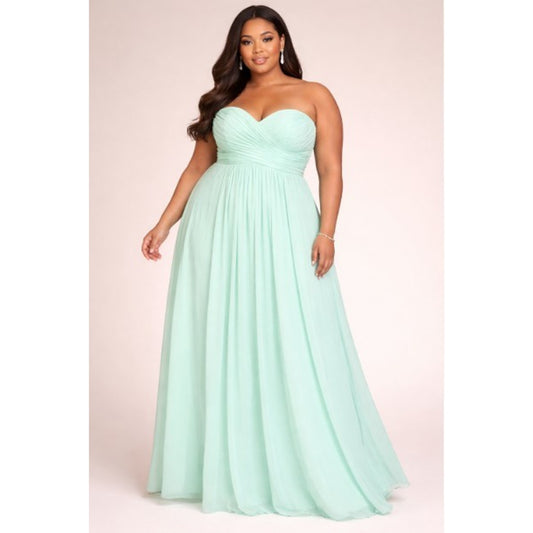Women's David’s Bridal Mint Strapless Chiffon Bridesmaid Dress Size 26 NWT