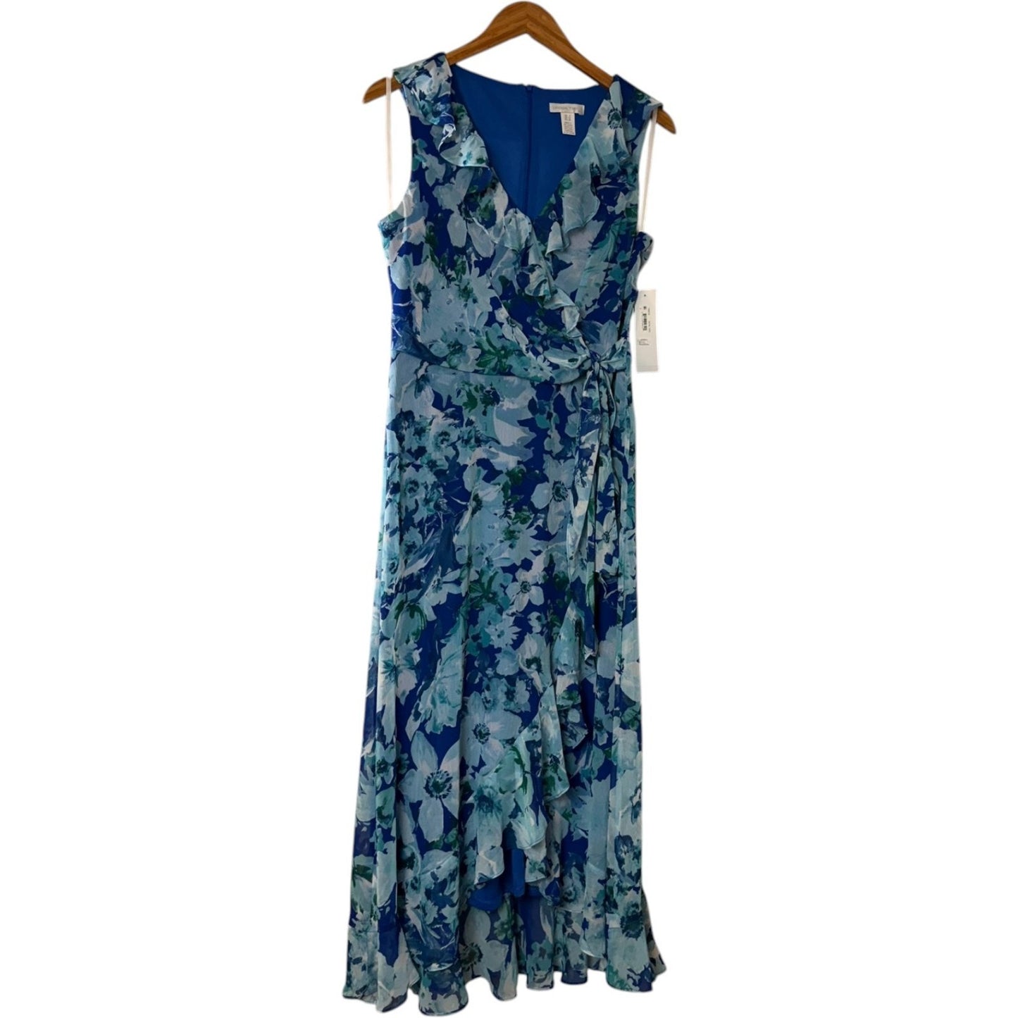 London Time Women's Size 8 Royal Turquoise Sleeveless Ruffle Wrap Dress - NEW