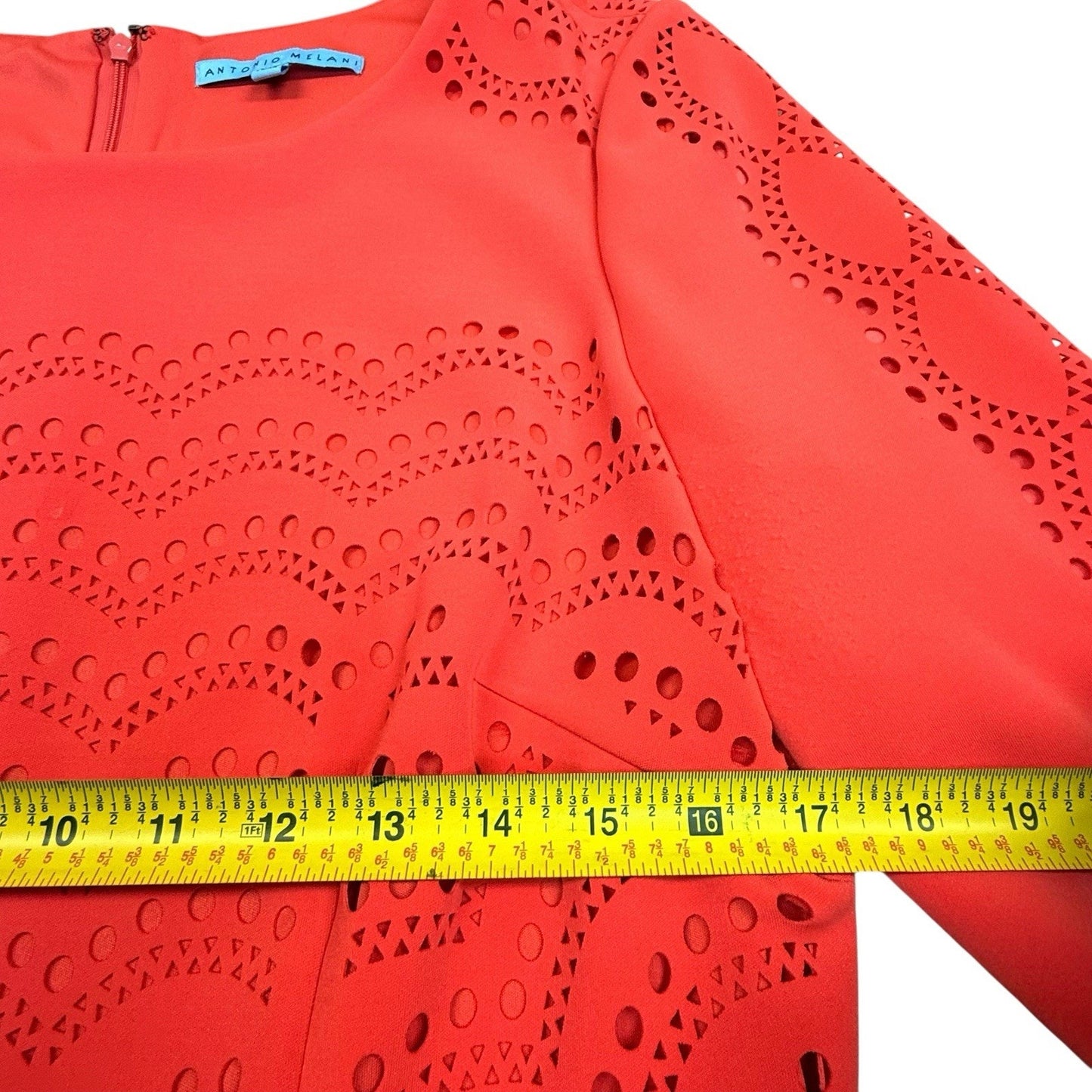 Antonio Melani Coral Eyelet Sheath Dress 3/4 Sleeve Size 12 Women's