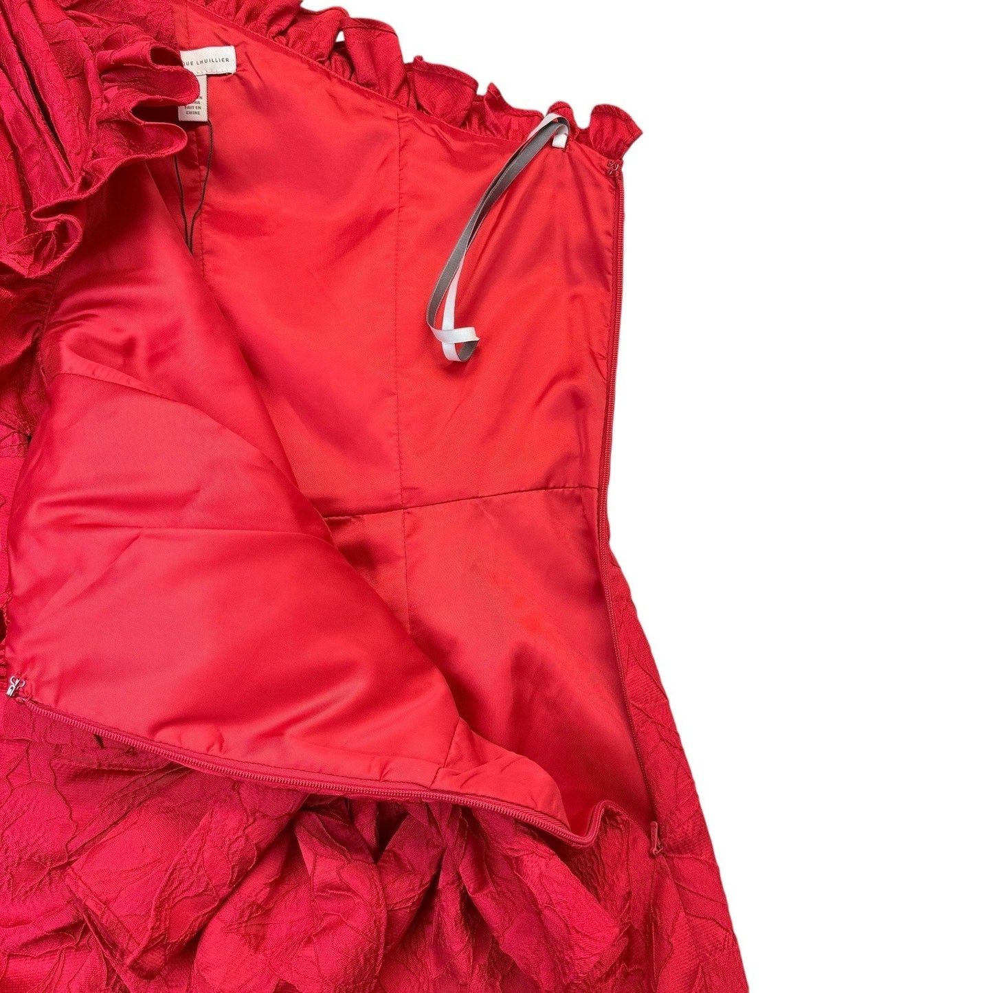 ML Monique Lhuillier Red One Shoulder Ruffle Cocktail Dress 12 NWT Women's