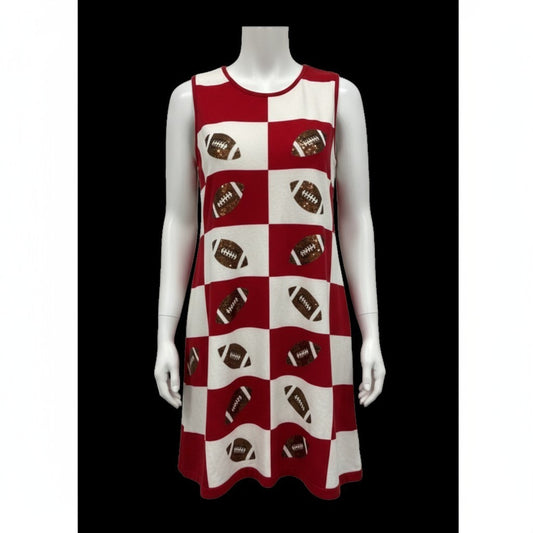 Queen of Sparkles Red White Sequin Football Dress Size Large NWT Game Day Women's