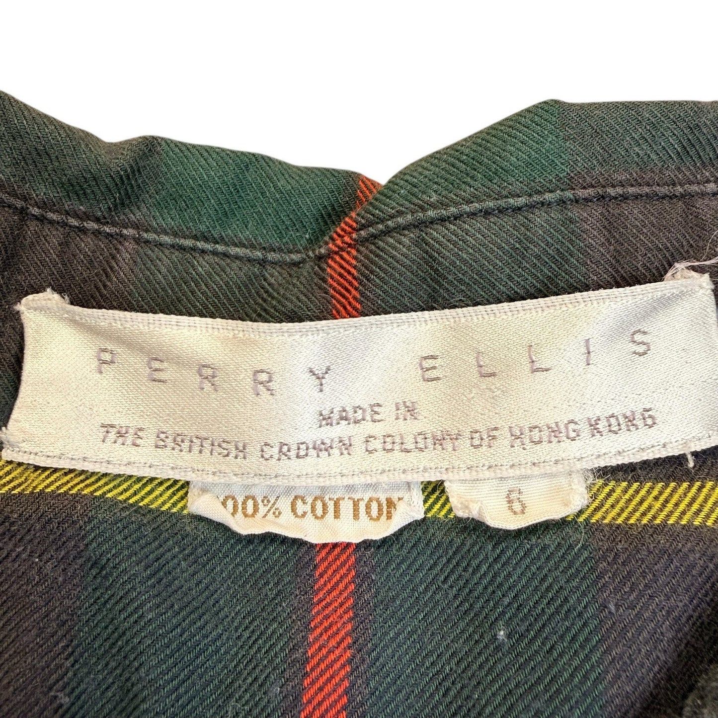 Vintage Perry Ellis Plaid Button-Up Women's 6 British Crown Colony Hong Kong