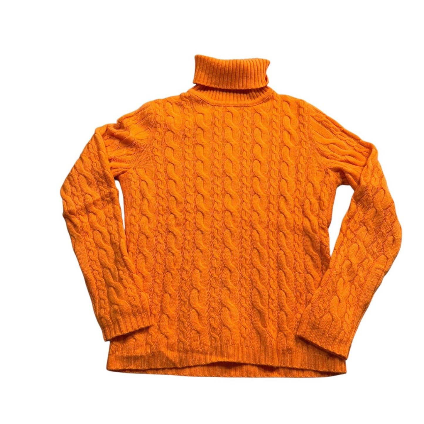 VTG Don Caster Sports Women’s 100% Cashmere Cable Knit Turtleneck Sz S Orange Sweater
