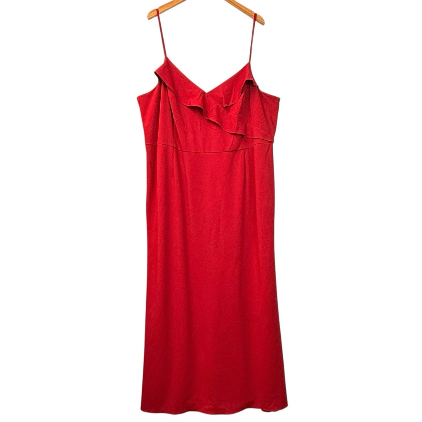 Women's DB Studio Red Midi Dress 26W Plus Ruffle V-Neck Spaghetti Strap NWT