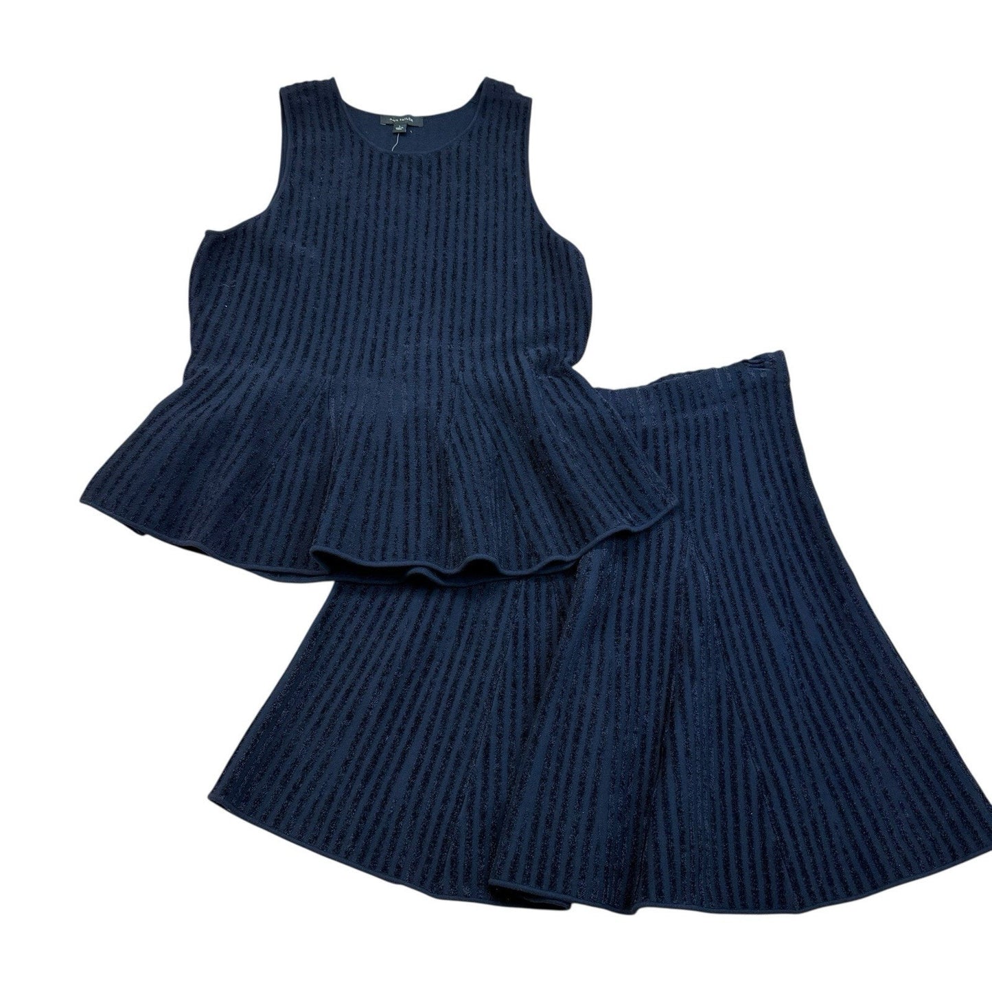 Ann Taylor Navy Knit Peplum Top & Skirt Set Women’s Size L Textured