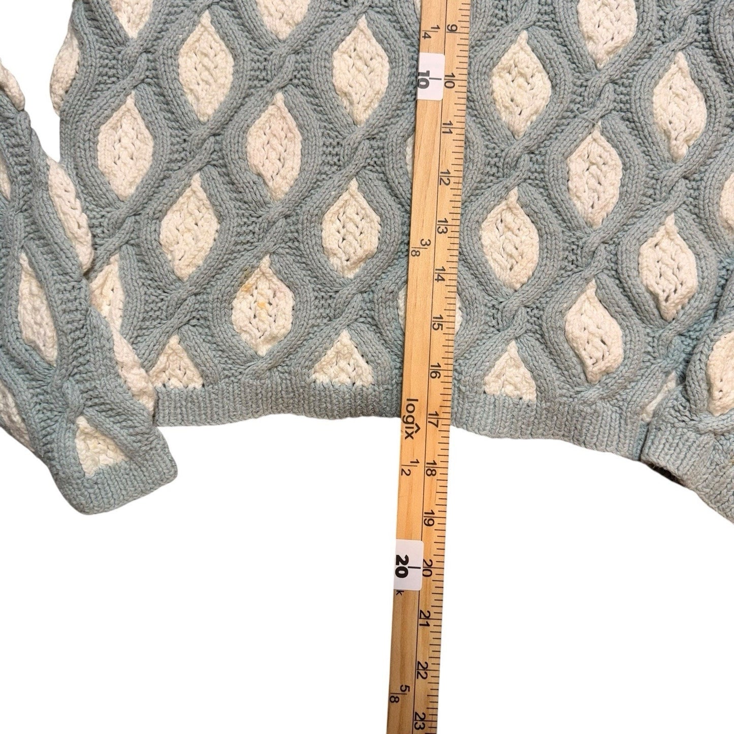 Vintage Adrienne Vittadini Sweater Chunky Knit Blue Cream Wool Blend Pullover M Women's