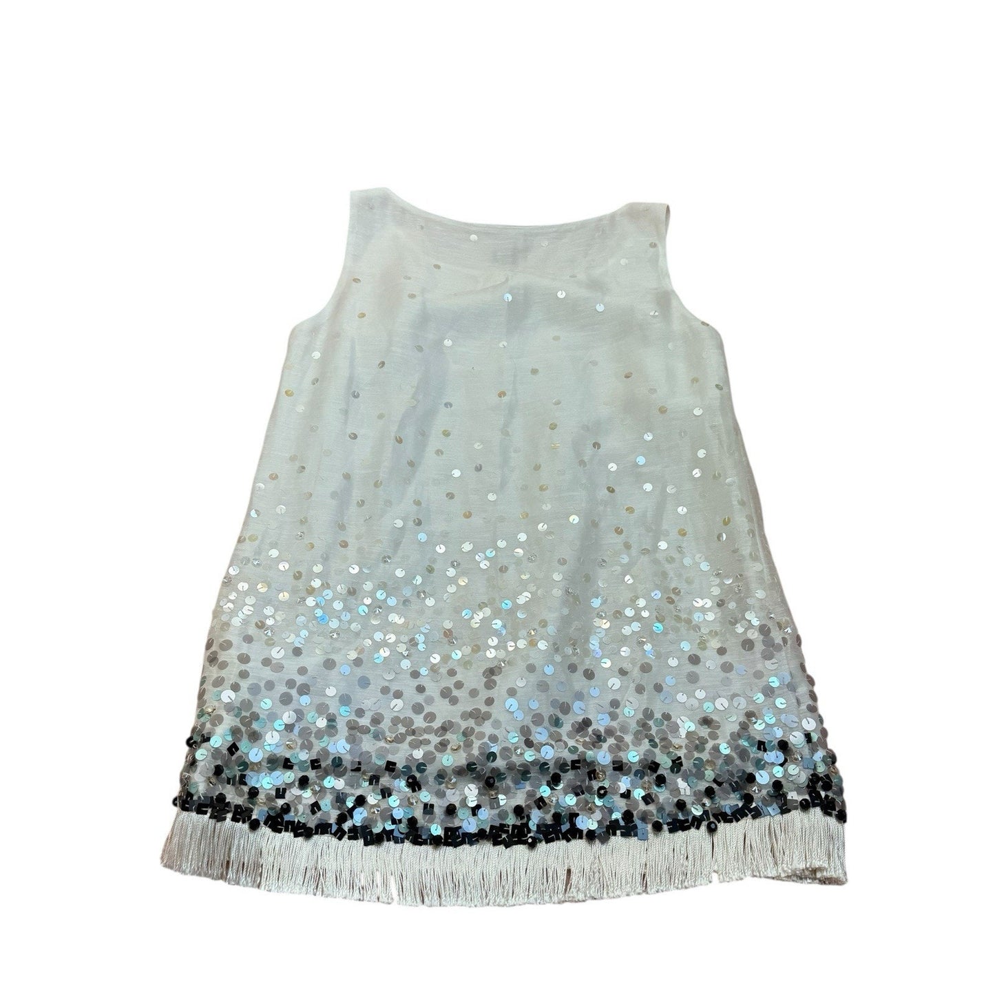 Y2K Doncaster Sequin Tunic Dress Sleeveless Silk Blend Evening Top Fringe Size 4 Women's