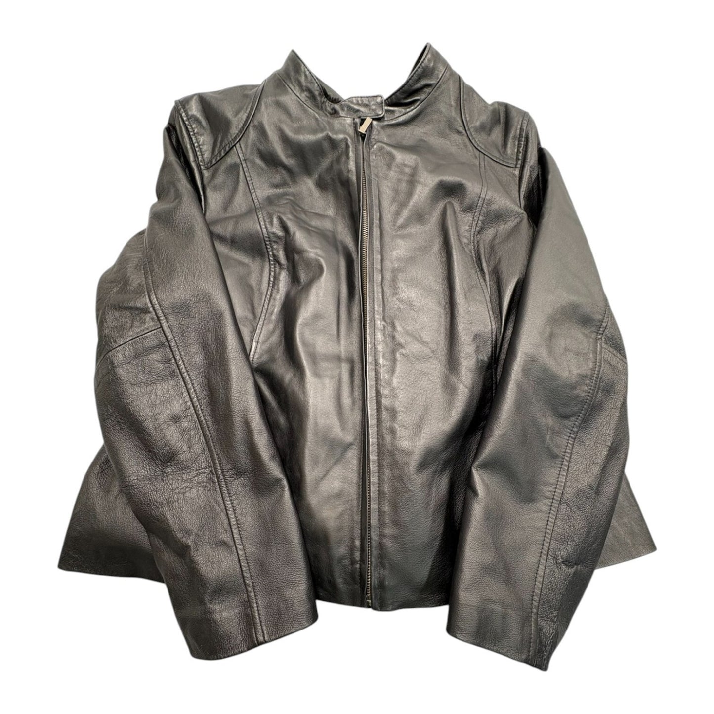 Women's Vintage Colebrook Classic Black Lamb Leather Jacket Fleece Lined XL