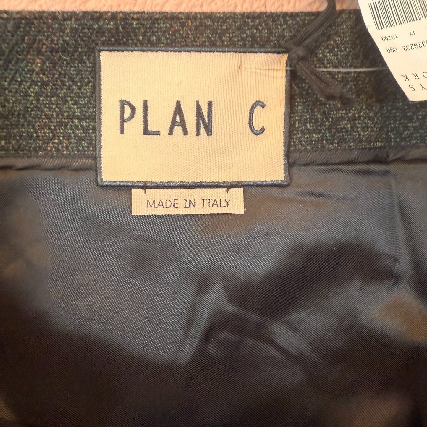 PLAN C Wool Blend Plaid Skirt Size 10 NWT Barneys New York Green Tweed 32” Waist Women's