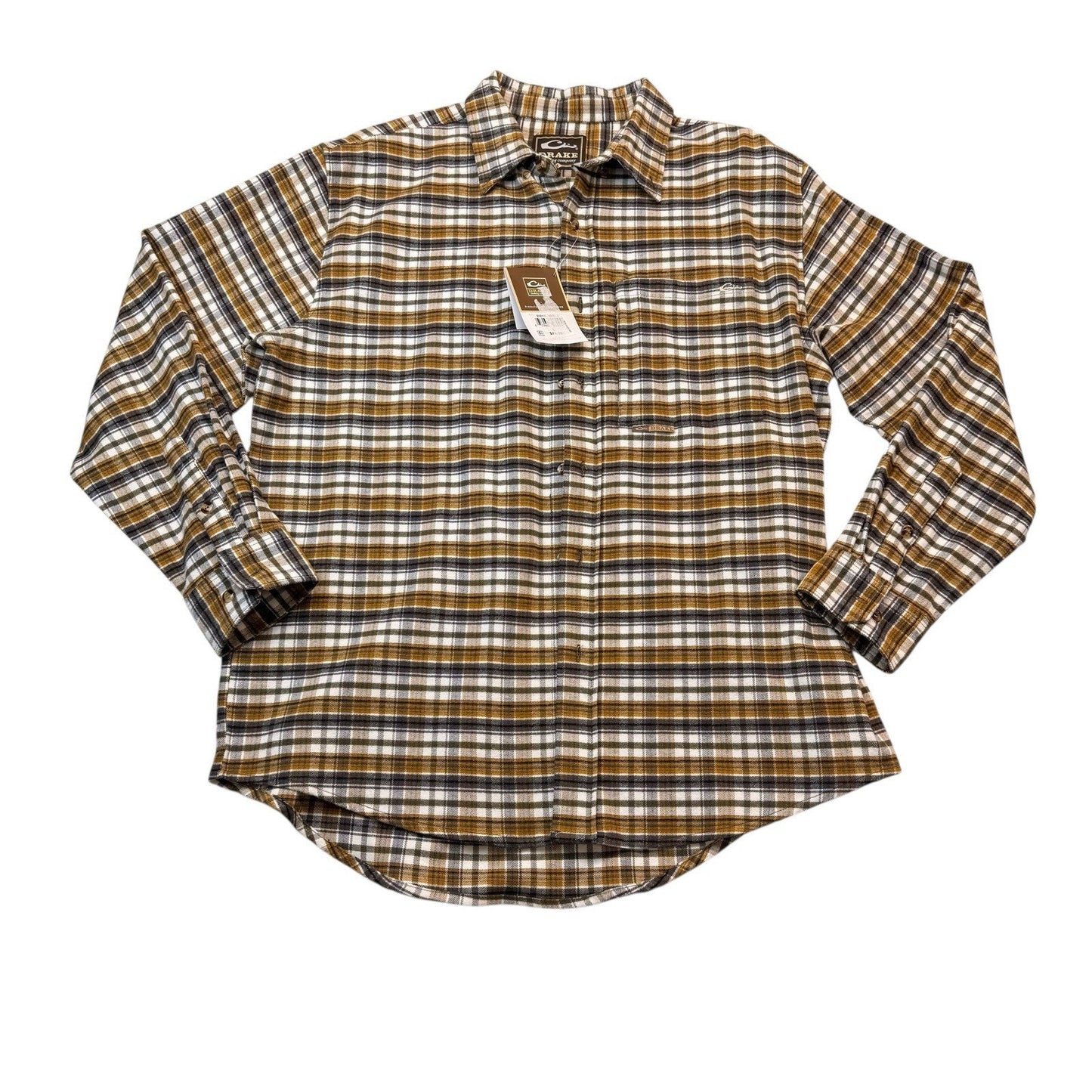 Drake Waterfowl Men’s Flannel Shirt Medium NWT Plaid Long Sleeve YLW/GRN/GRAY Button Down
