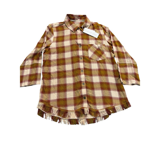 Karyn Seo Old Gold Plaid Hand Made Size Large - NWT Women's Button-Up