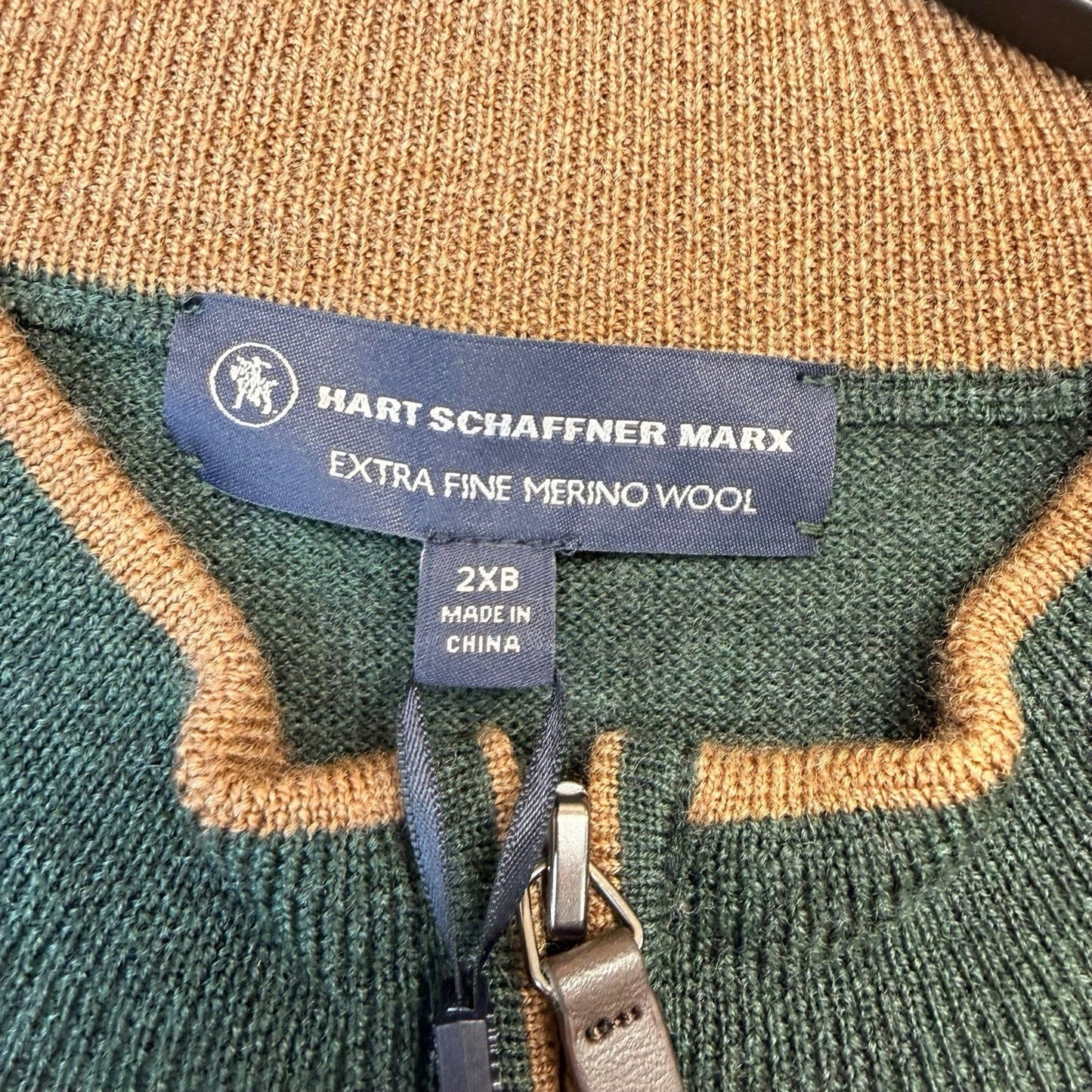 Hart Hart Schaffner Marx Big Man Merino Wool 1/4 Zip Sweater 2XB NWT $115 Green Men's