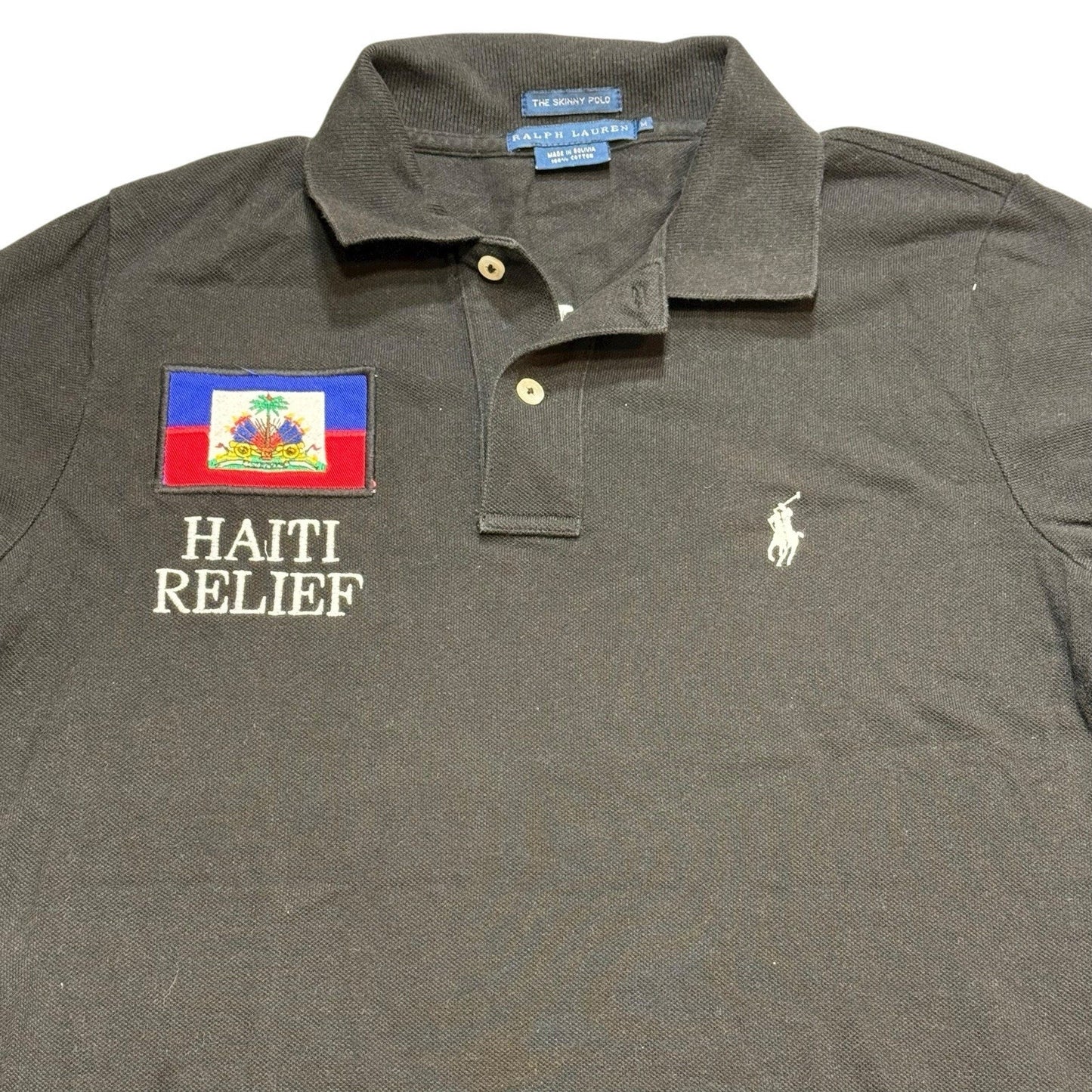 Vintage Polo Ralph Lauren Haiti Relief Women’s Polo Shirt Button-Up Black Size M Rare Logo