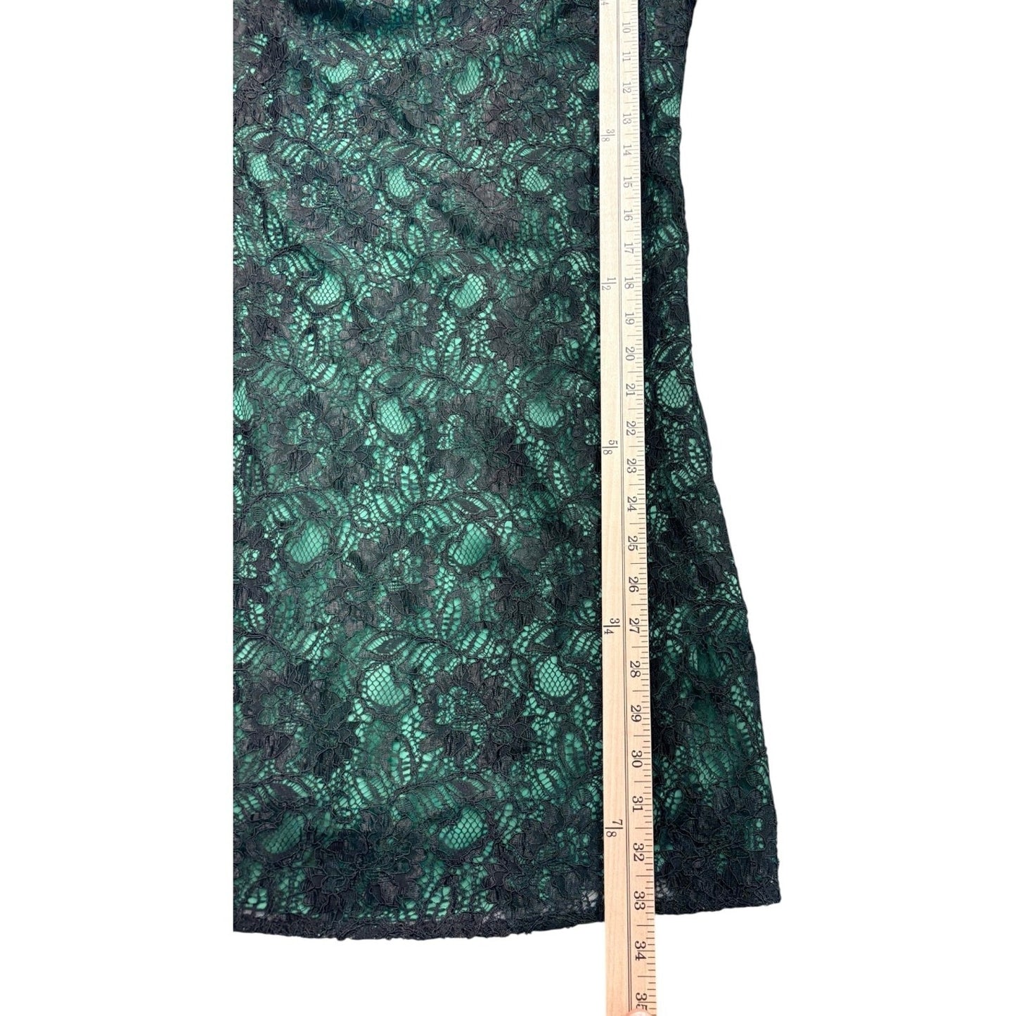 Tegan Women's Green With Black Overlay Lace Dress 3/4 Sleeve Elegant Size 0 XS