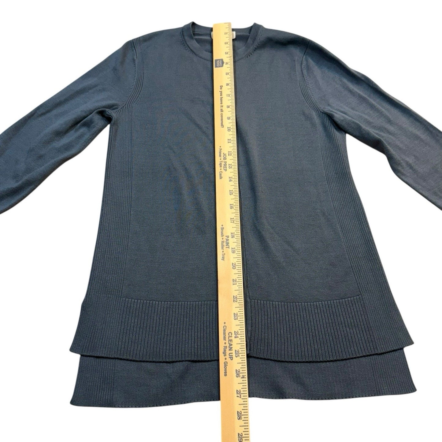 Per Se by Carlisle Silk Blend Cardigan Sweater XS Blue Gray Feather Cuff Trim Women's