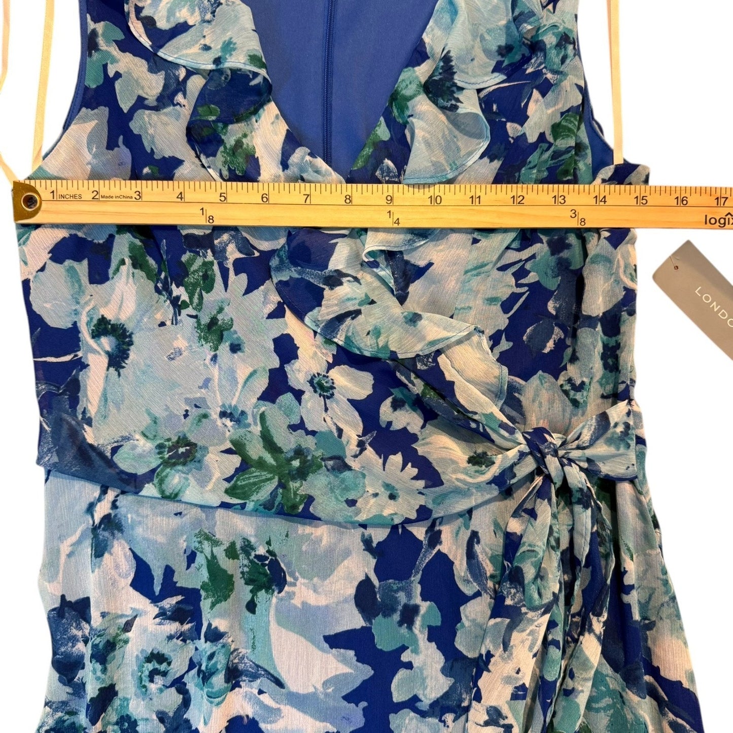 London Time Women's Size 8 Royal Turquoise Sleeveless Ruffle Wrap Dress - NEW