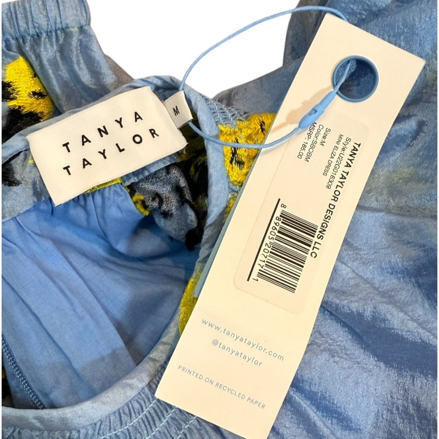 Girls Blue Chiffon Dress Size M Yellow Black Floral Lined Puff Sleeve NWT Women's