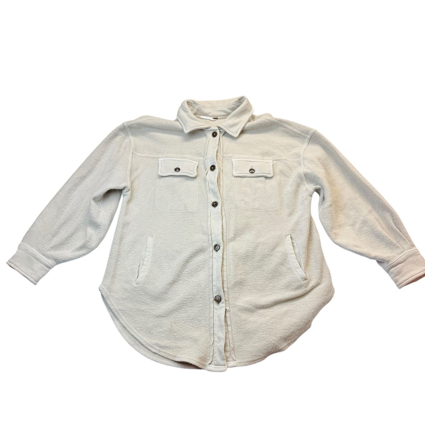Free People Cream Knit Shacket Small Button Front Shirt Jacket Women's
