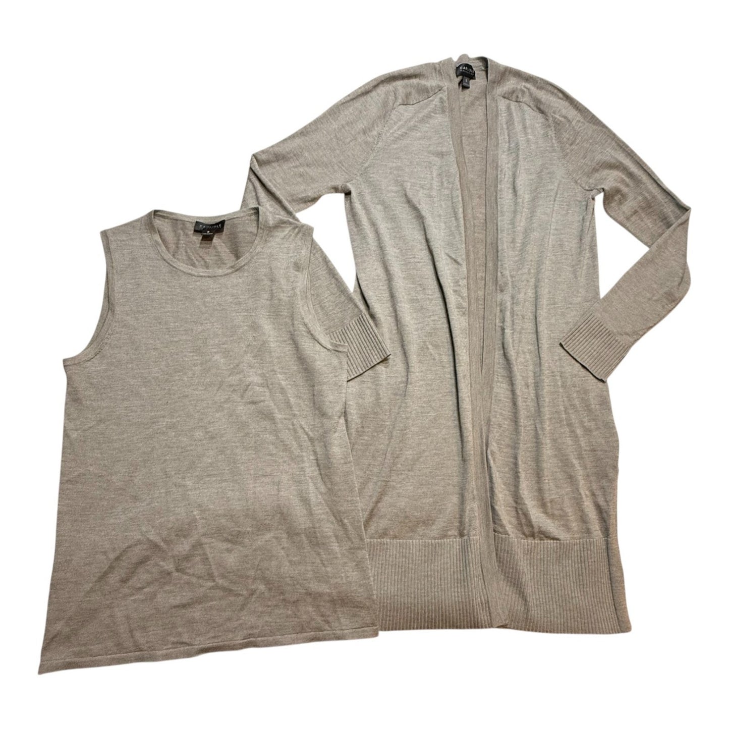 Y2K Carlisle Collection 100% Cashmere Twin Set Cardigan Sleeveless Shell Gray S Women's