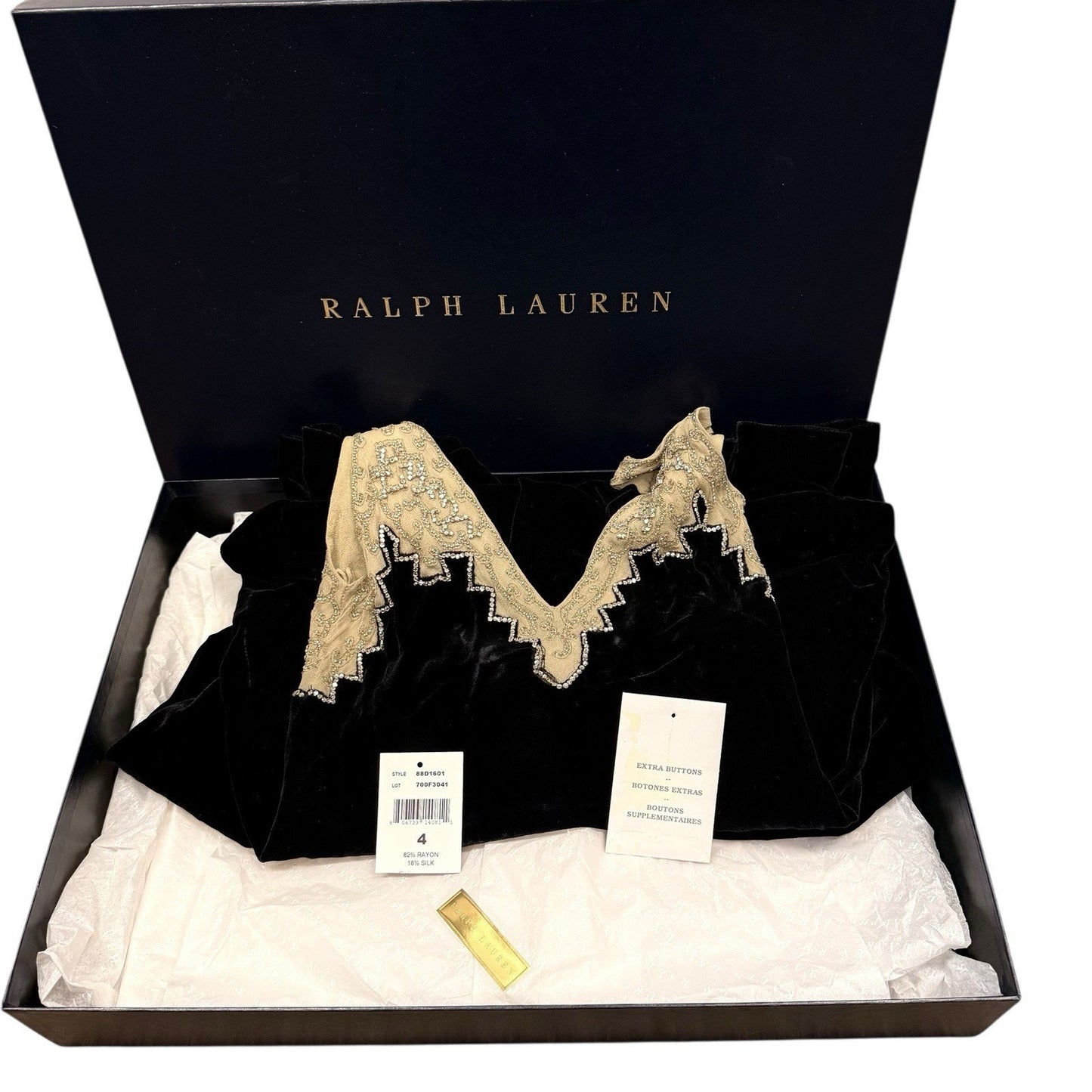 Vintage Y2K Ralph Lauren Collection Black Velvet Beaded Gown Dress 4 Women's