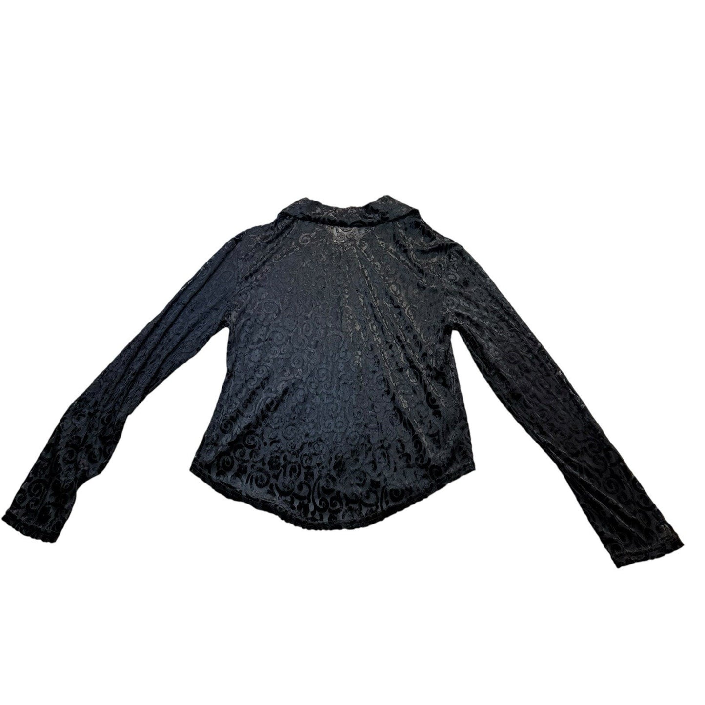 Cache Y2K Black Burnout Velvet Button Blouse Made France M Women's