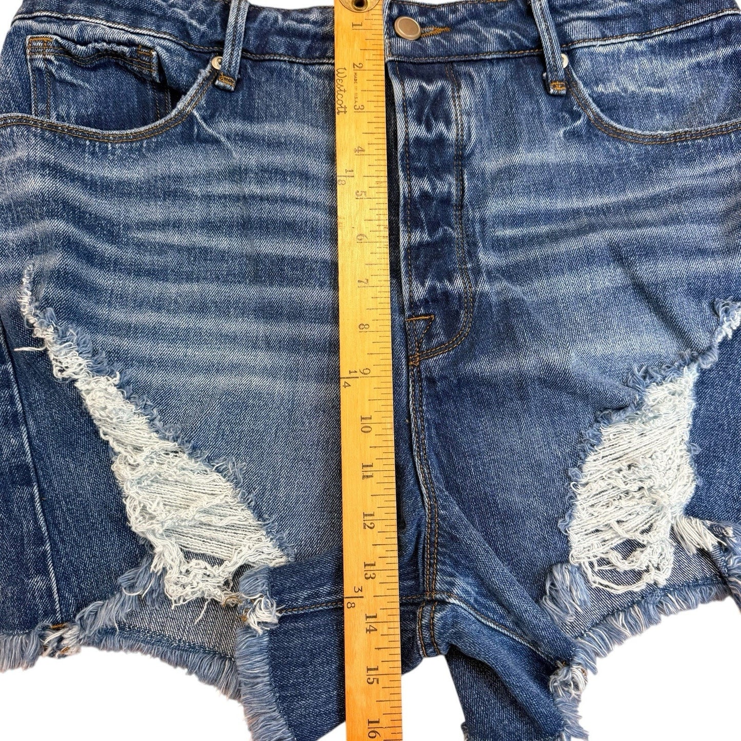 Good American Distressed Denim Shorts Women’s 14/32 High Rise Cutoff